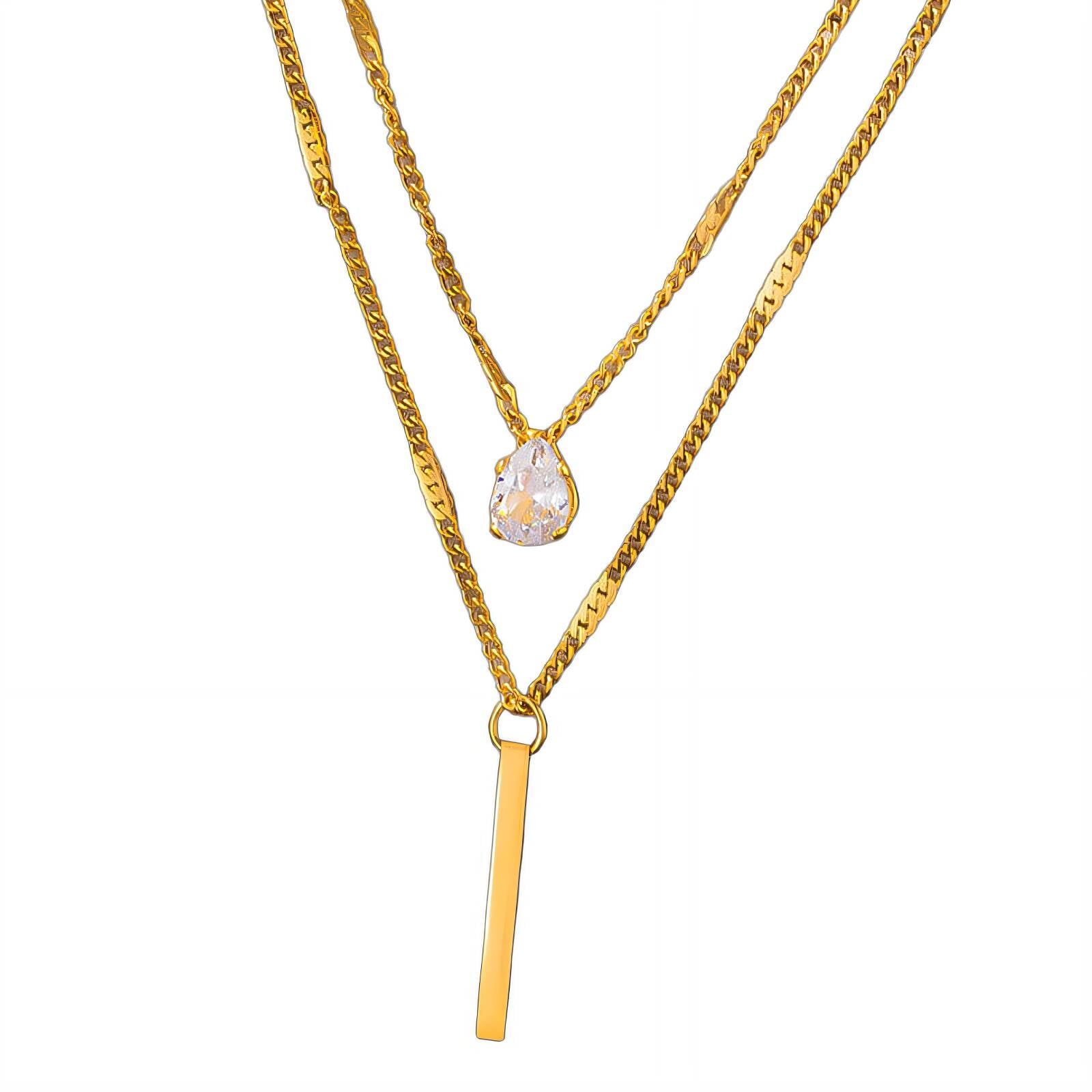 14K Gold Plated Layered Initial Necklace - Square Letter D Paperclip Chain Choker, 3-Piece Set For Women