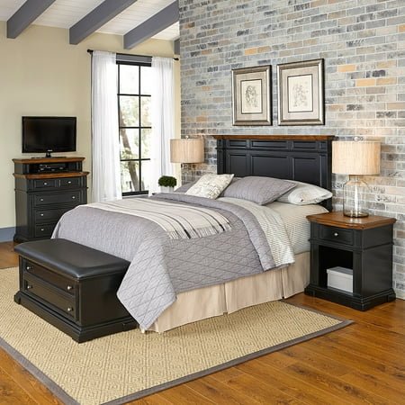 Home Styles Americana Queen\/Full Headboard, 2 Night Stands, Media Chest and Upholstered Bench