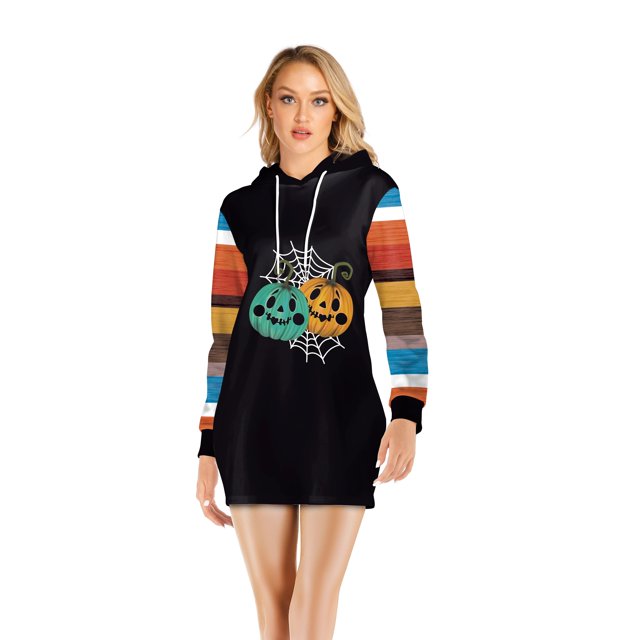 Sudadera con capucha para mujer, vestido con estampado de Calavera, calabaza, fantasma, jersey de Halloween, ropa de cobertura completa, moda de otoño e invierno
