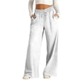 thumbnail image 3 of jiaxiM Womens Wide Leg Pants Elastic Waist Palazzo Pants for Women Dressy Drawstring Stretchy Work Trousers for Women Lounge Pants for Women for Summer, 3 of 7