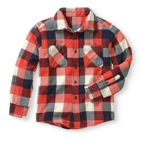 Faded Glory - Boys' Long Sleeve Flannel Shirt - Walmart.com