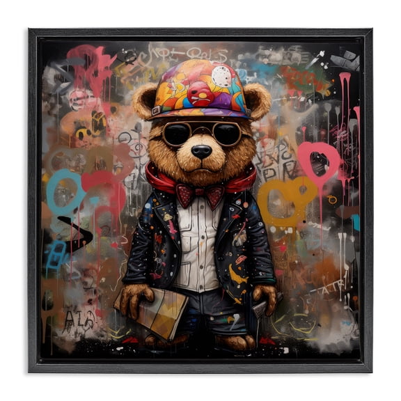 Stupell Industries Eclectic Urban Graffiti Bear Black Floating Frame Canvas Art, 18 x 18, by Lazar Studio