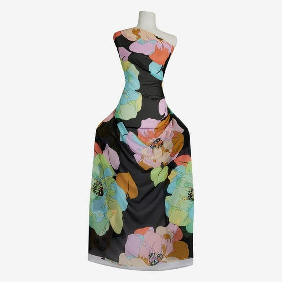 Zelouf Zs1806Rr Print Hi Multi Chiffon  , Sewing, DIY, Crafts Fabric by the Yard, 978 Blk/sherbet, 3 Yard