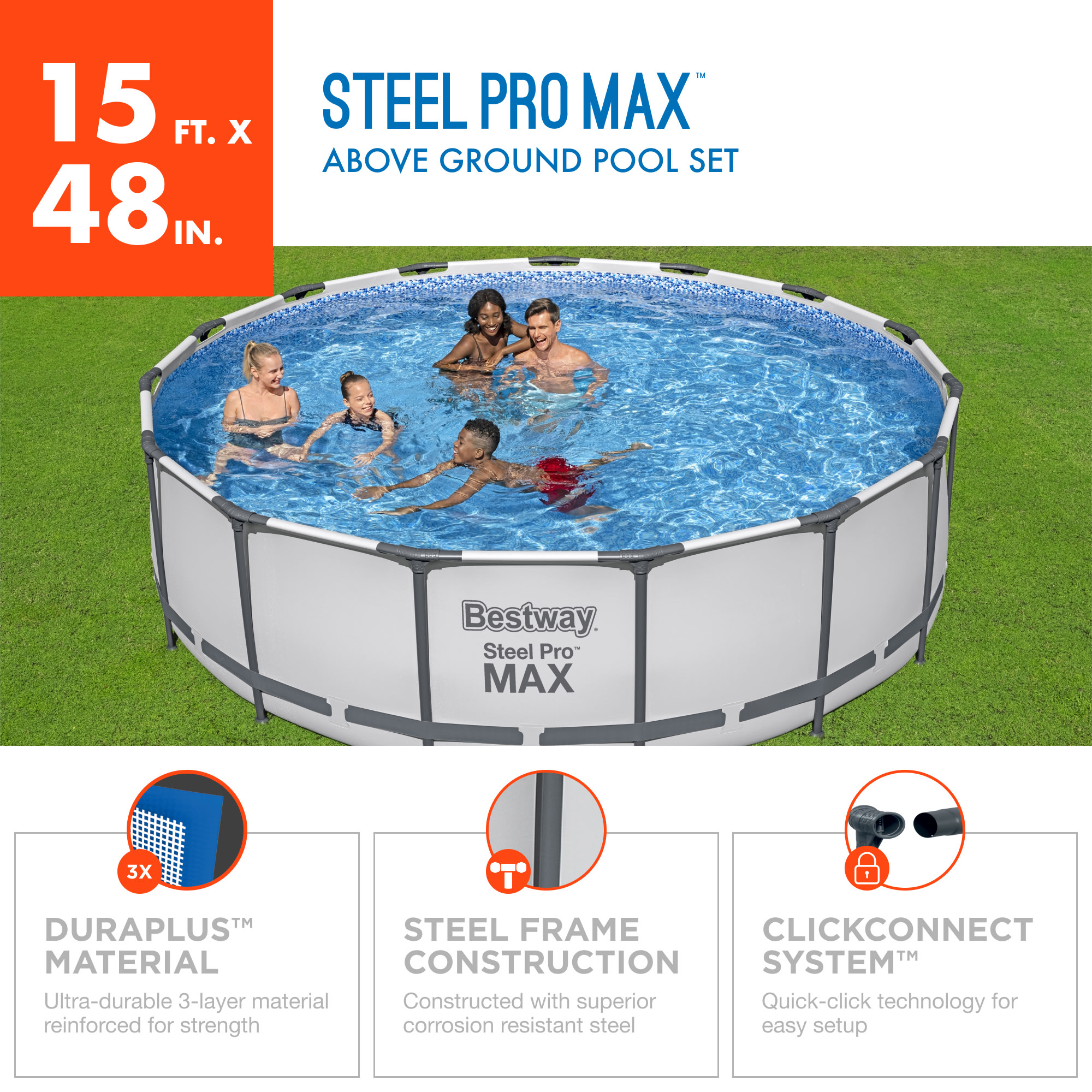 Steel Pro MAX 15' x 48" Prismatic Stone Above Ground Pool Set - image 3 of 6