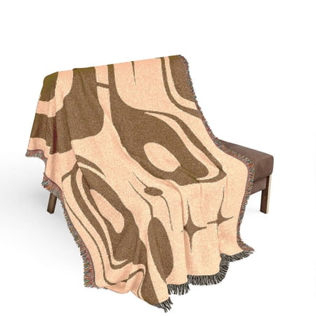 Brown and Beige Retro Geometric Woven Throw Blanket 100% Cotton Mid-Century Style for Living Room