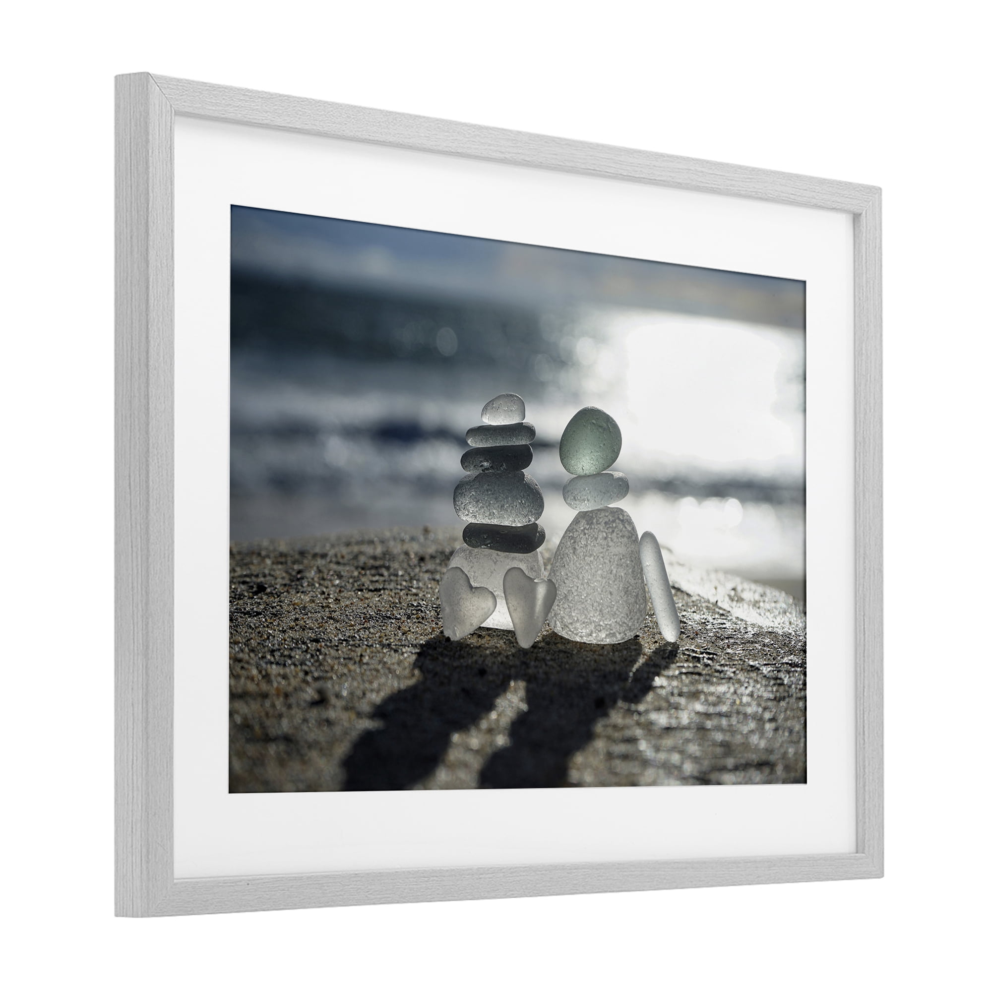 Stupell Industries Zen Sea Glass Hearts Gray Framed Print Under Glass, design by LMarie Allen