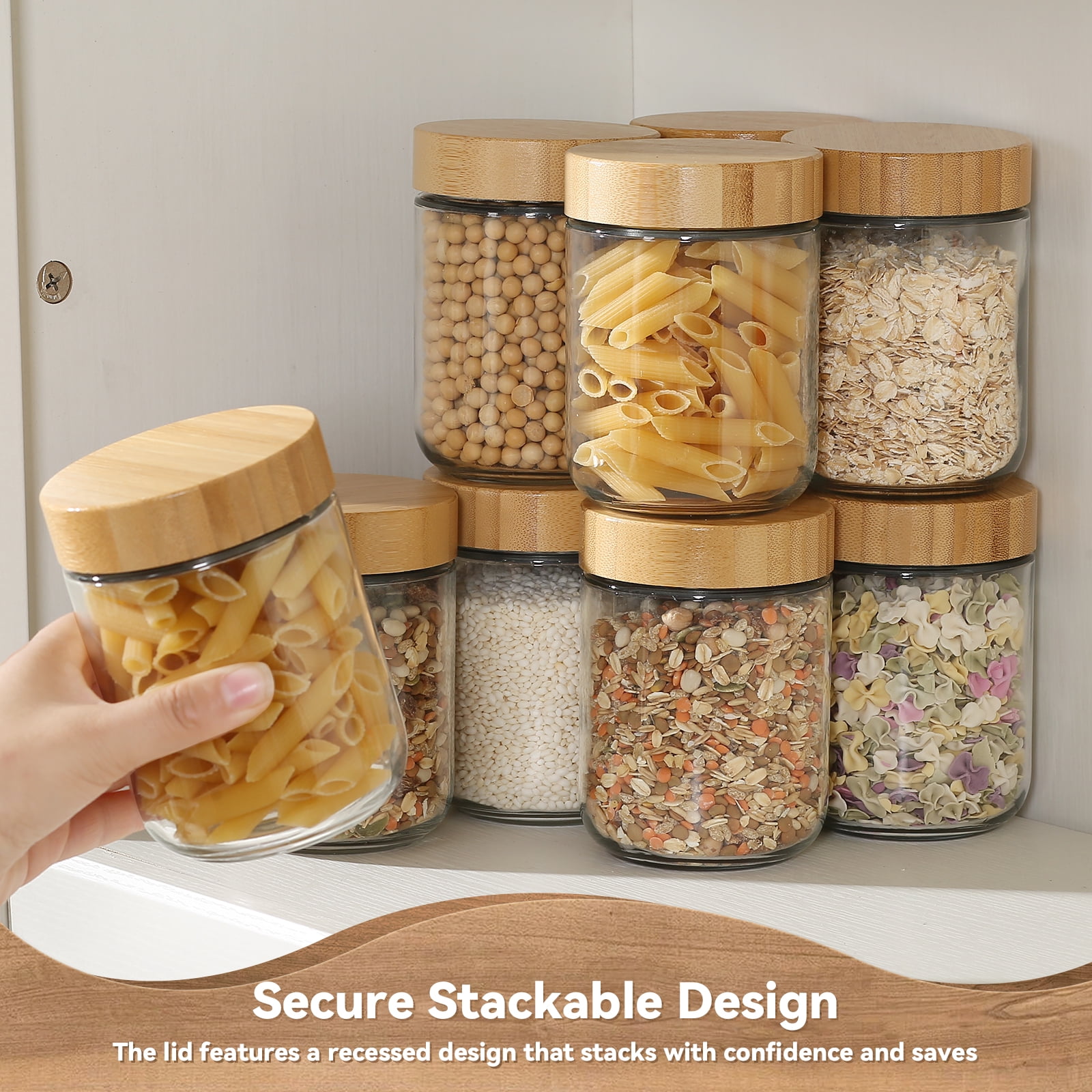 Novelinks Clear Glass Bamboo Airtight Overnight Oats, Fruit Yogurt Food Storage Jars 12 Count