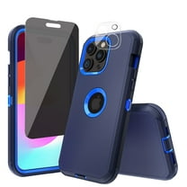Xhy for iPhone 15 Case with Privacy Screen and Lens Protector Military Grade Heavy Duty 3 in 1 Shockproof Armor iPhone 15 6.1 inch 2023 Phone - Dark Blue Blue