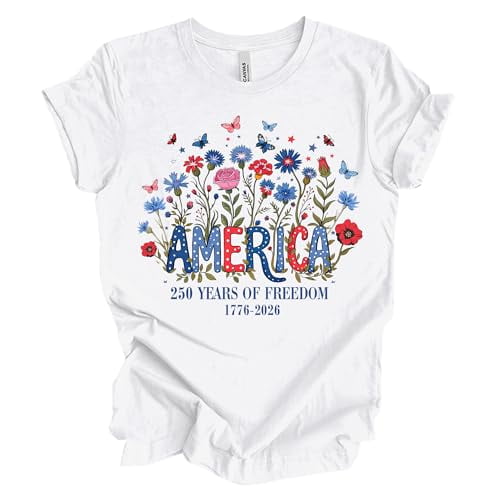 Patriot Pride Reckless Patriot Women’s Graphic T-Shirt – America's 250 Years of Freedom 1776-2026 Floral Butterfly Design, White, Small
