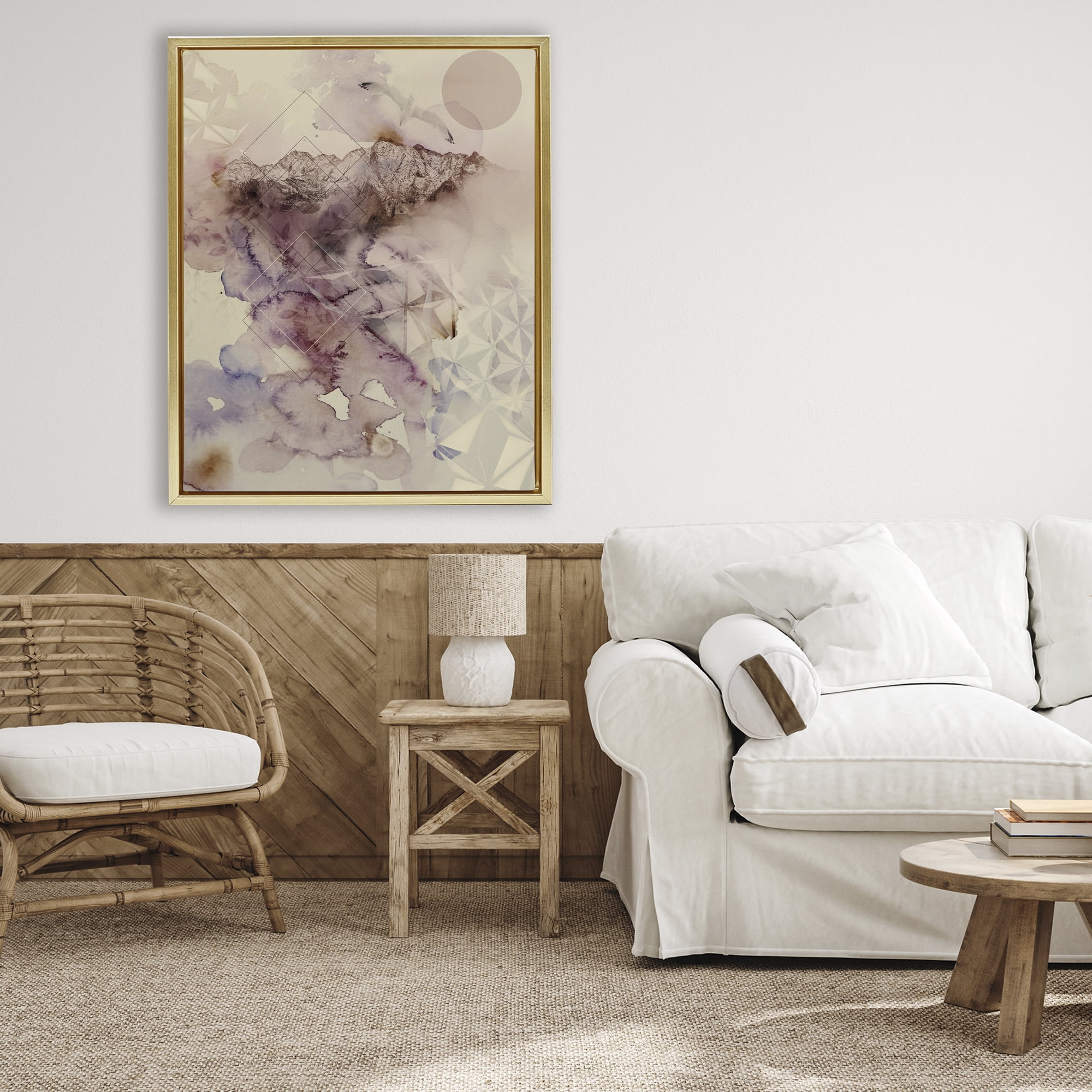 Stupell Industries Dust Abstract with Geometrics Gold Framed Floater Canvas Wall Art, design by Gemma Bardot