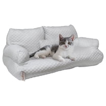 Cooling Pet Bed for Small Dogs or Cats, Breathable Fabric, Supportive Bolsters, Removable Washable Cover, Non-Slip Base, Sofa Pet Lounger Includes Mini Play Cushion, Gray