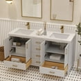 thumbnail image 5 of Ayna Decors Rooh 60 in White Double Sink Bathroom Vanity Set with White Quartz Countertop and Brass Faucets | Pop-Up Drain and P-Trap Included | Gold Hardware, 5 of 10