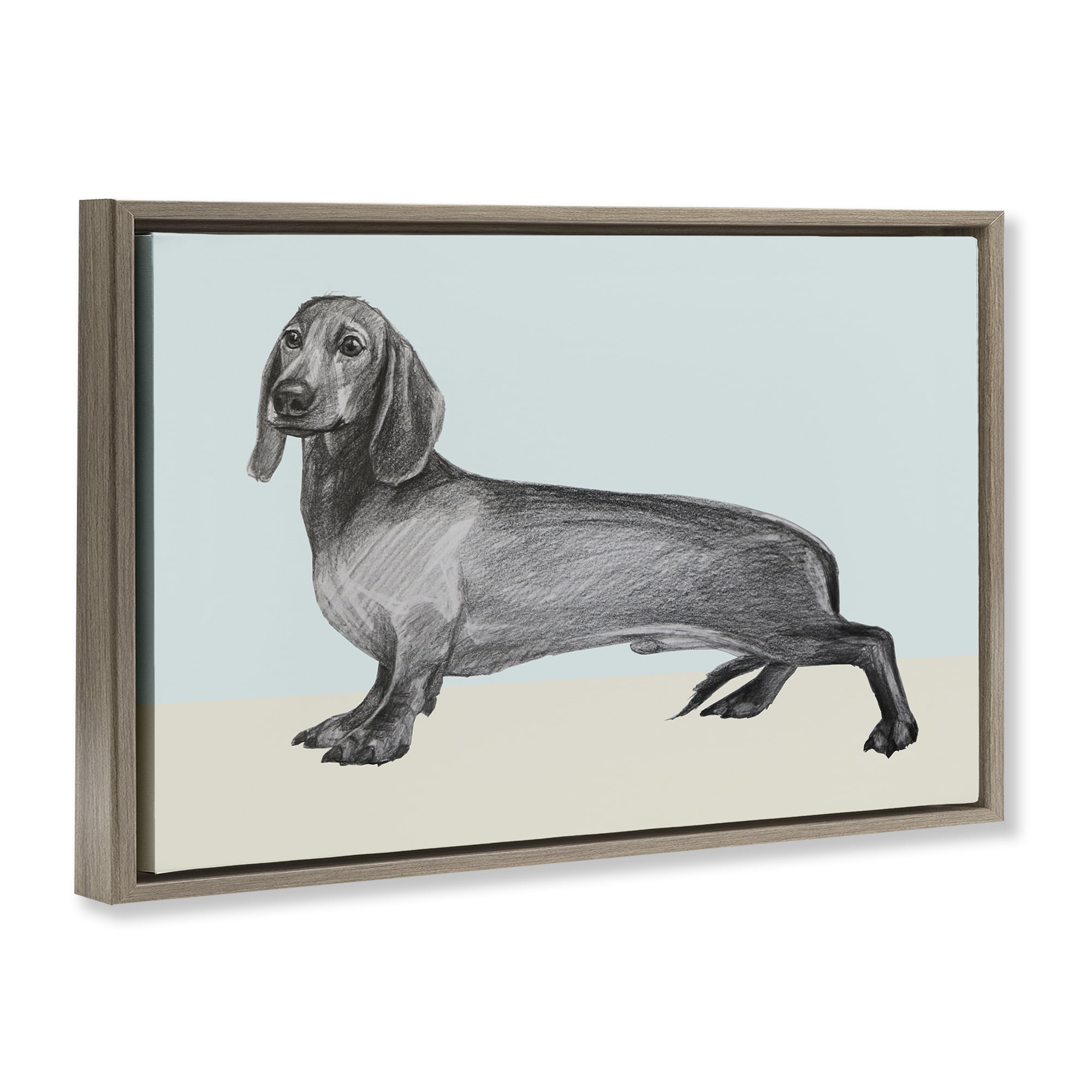Stupell Industries Sketched Dachshund on Blue Brown Framed Floater Canvas Wall Art, design by Violeta Vollmer