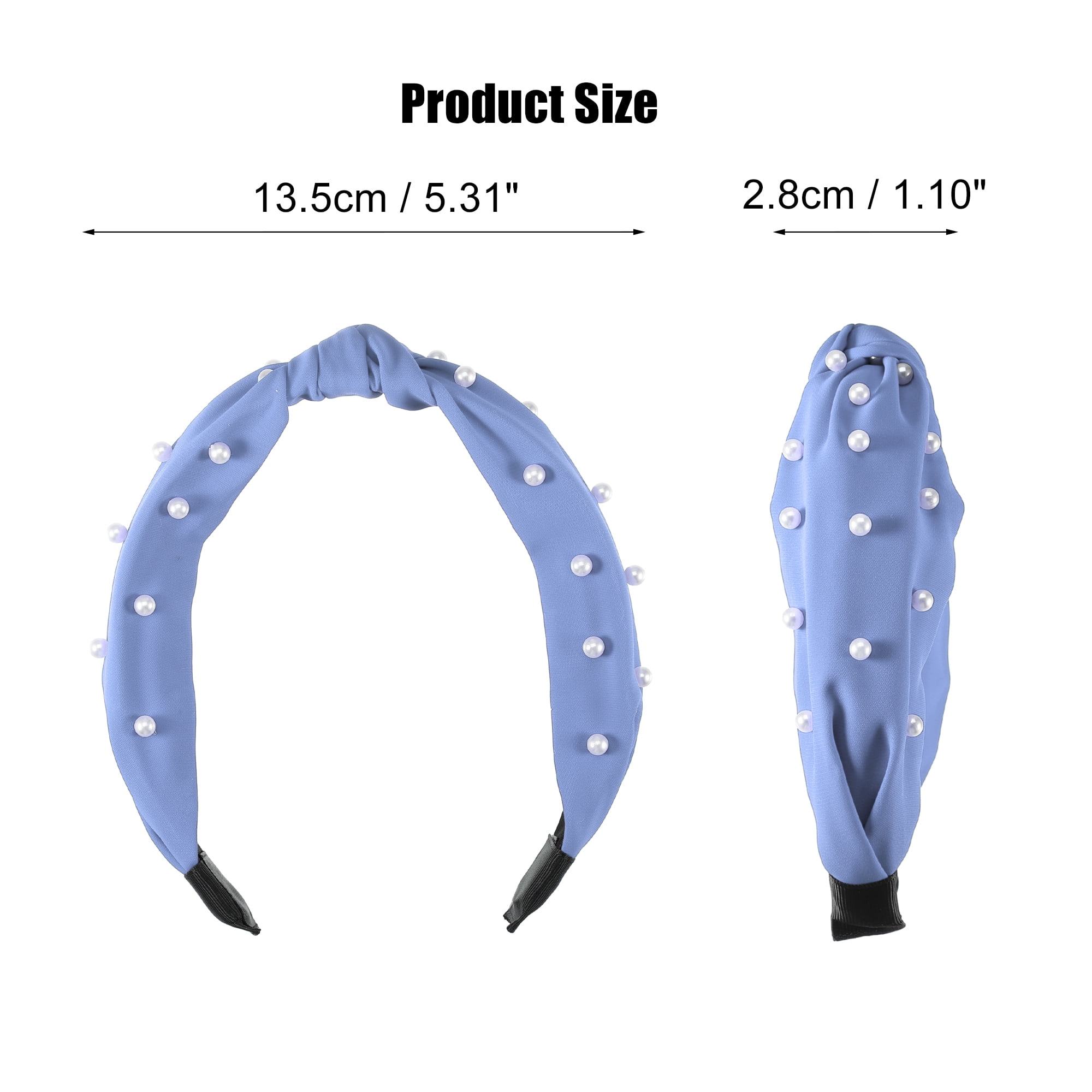 Unique Bargains 1 Pcs Satin Knotted Pearl Headband Hairband for Women 1.1 Inch blue