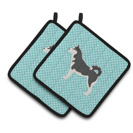 

Siberian Husky Checkerboard Blue Pair of Pot Holders