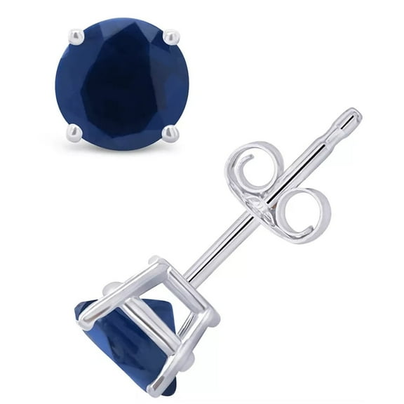 14k White Gold Push Back Round Created Blue Sapphire Stud Earrings 3MM Women Plated by Paris Jewelry