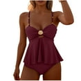 thumbnail image 2 of LEKWK Tankini Swimsuits for Women Two Piece Peplum Ruffle Hem Shell Detail Push Up Top High Waisted Bottom Bathing Suits Summer Beach Swim Outfits, 2 of 3