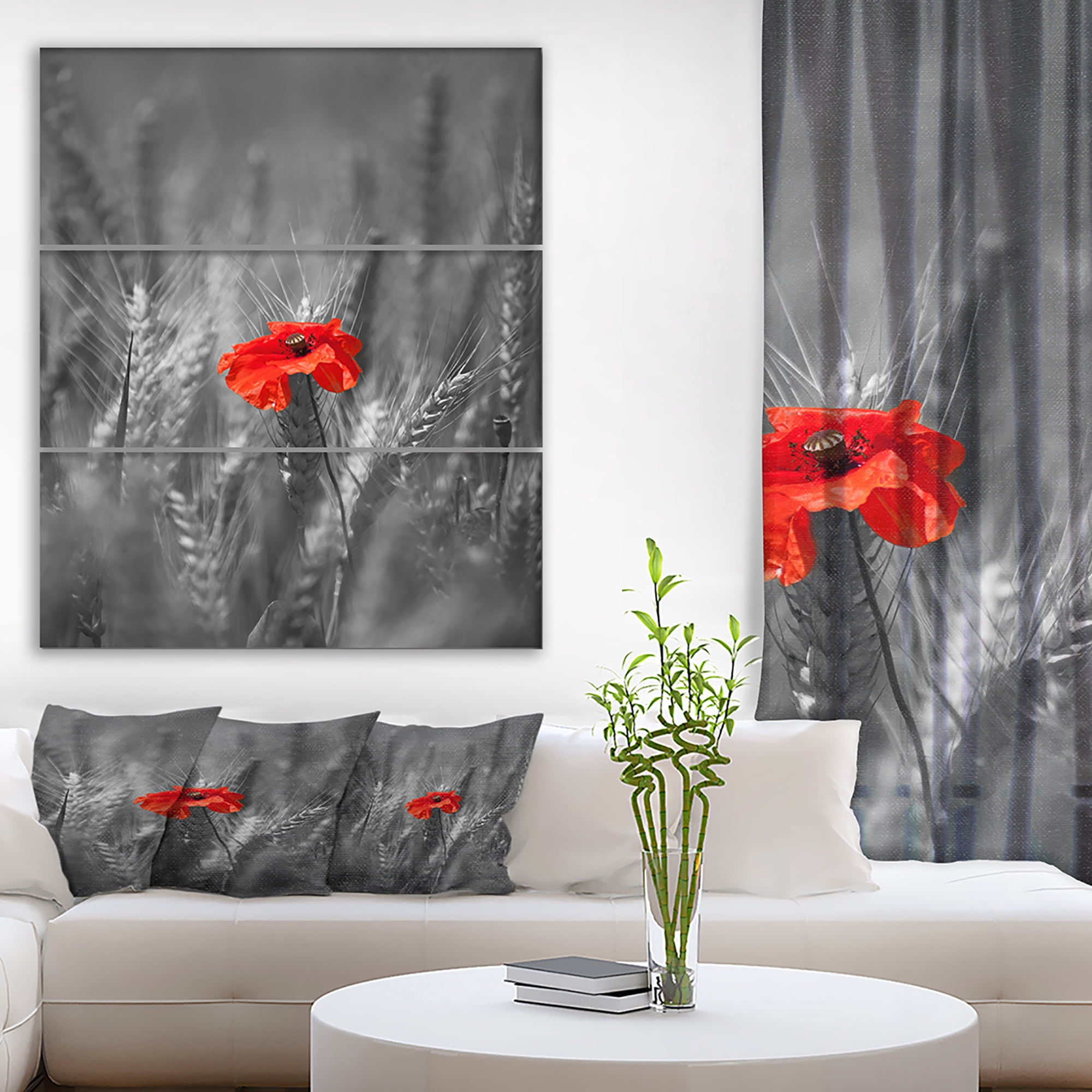 Designart 'Sigle Red Poppies ' Farmhouse Floral Photographic on Wrapped Canvas set