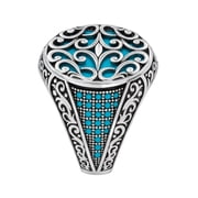 Real 925 Sterling Silver Ring for Men, Turquoise Gemstone Finger Ring, Genuine Handmade Fashion Jewelry for Gifts, Ethnic Designer Rings, Size 11