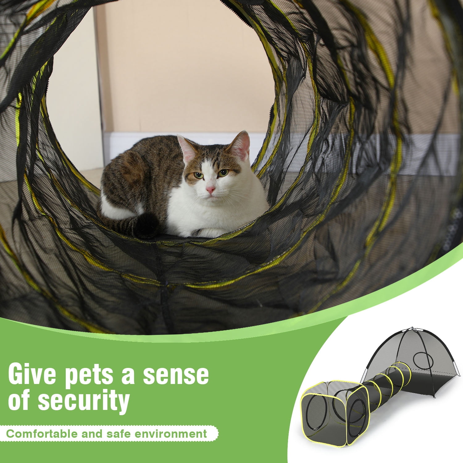 Wilwolfer 5PC Cat Toys Tunnel Portable Pets Kitty Mesh Tent with Cat Harness & Walking Leash Indoor Outdoor