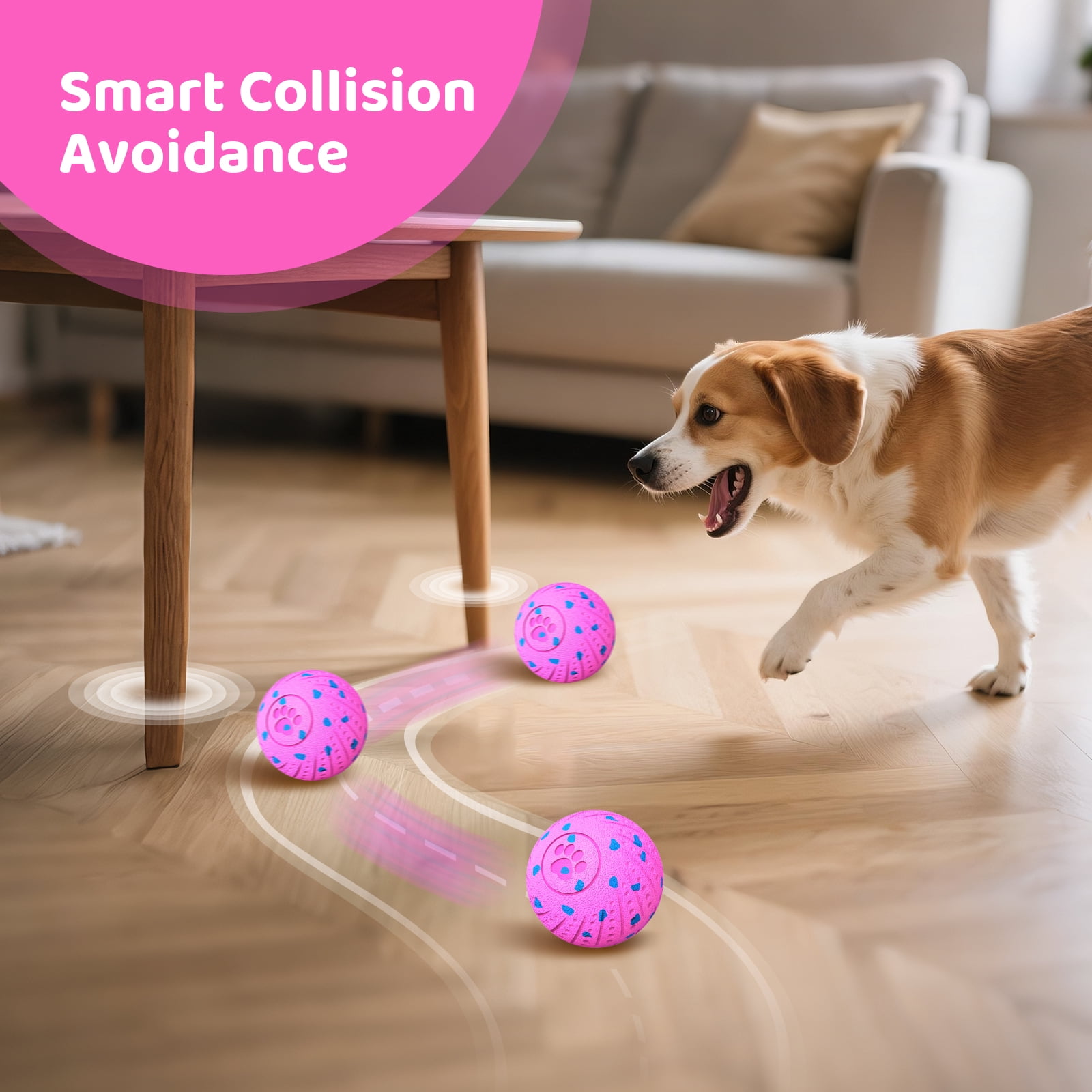 Inadays Dog Toys Interactive Dog Ball Toys For Large Dogs Automatic Ball for Dogs Chew Resistant Rechargeable E-TPU Silent Foam IPX54 Waterproof Dog Toys for Medium/Large Dogs,Pink
