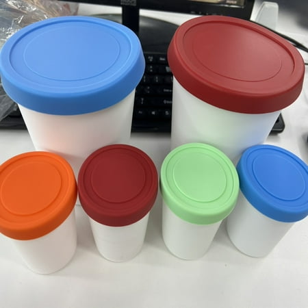 

6pcs Ice Cream Containers For Homemade Ice Cream Reusable Large Diameter Round Plastic Cup With Silicone Lid