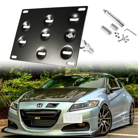Xotic Tech for Honda Fit 2015 Black Front Bumper Tow Hook License Plate - No Drill Mounting Bracket Adapter Kit