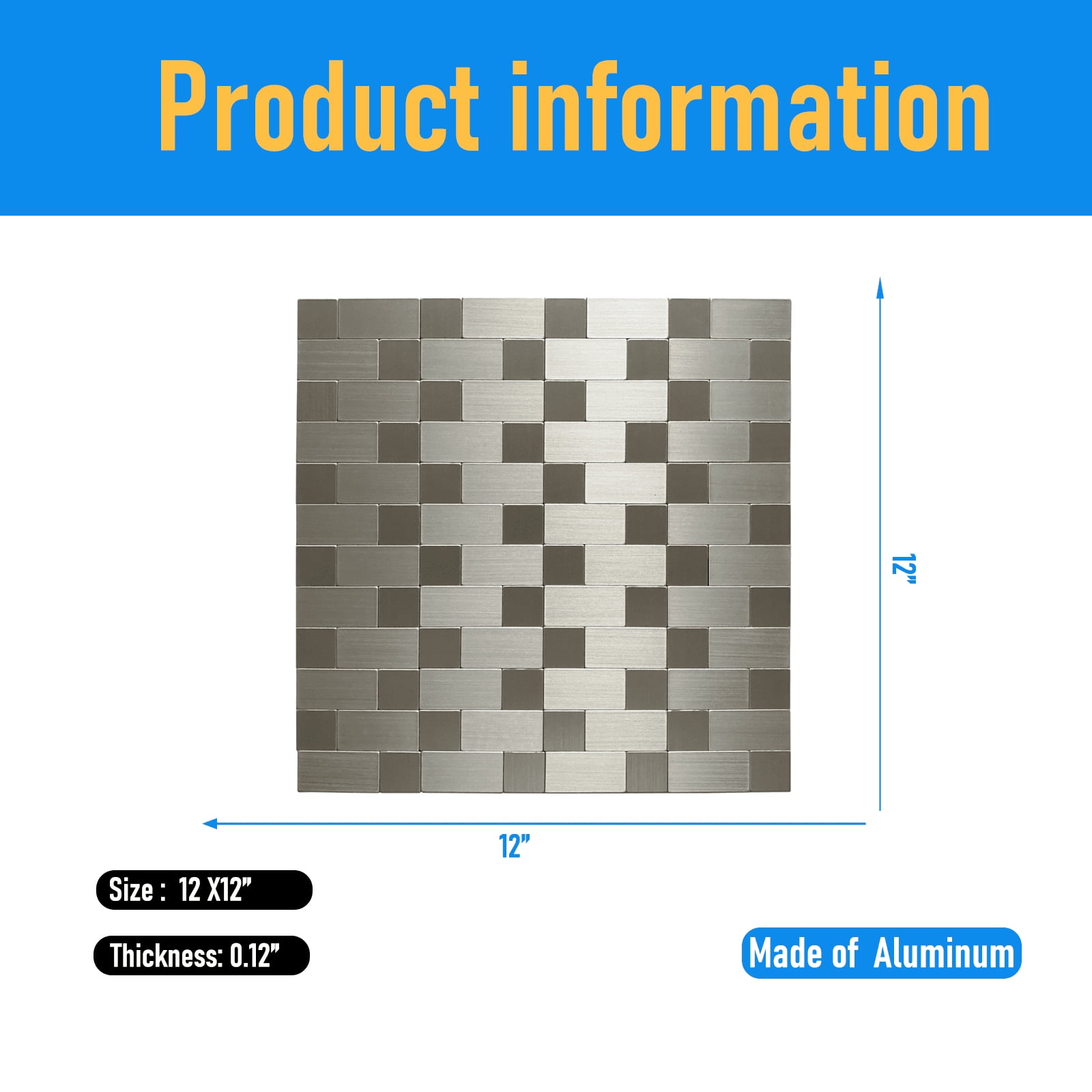 Art3d Peel and Stick Backsplash Tile 12"x12" Brushed Silver Aluminium Silver Bathroom/Kitchen Tile,Metal Wall Stickers (10-Pack)