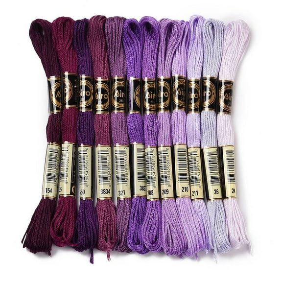 1set 12 Skeins 12 Colors 6-Ply Polyester Embroidery Floss Stitch Threads Gradient Color Series Purple 0.5mm 8.75 Yards(8m)/Skein 12 skeins/set
