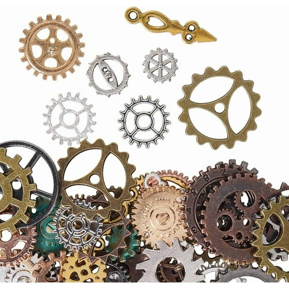 1 Box 100G Gear Charm Jewelry Steampunk Charms Bulk Small Vintage Punk Antique Style Assorted Colorful Pendants Findings Accessories for Jewelry Making Charms Necklaces Earrings DIY Crafts