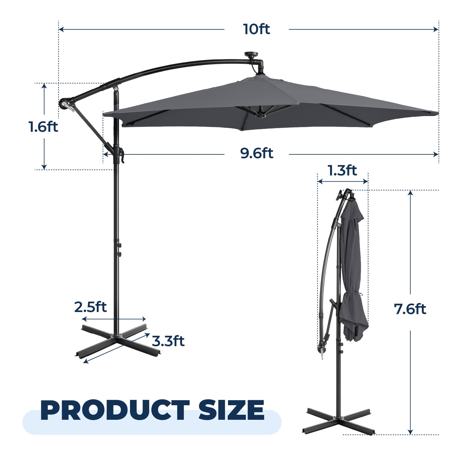 Zimtown 10ft Outdoor Patio Umbrella with LED Solar Lights,Offset Cantilever Outdoor Patio Umbrella,Light Gray