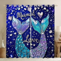 Erosebridal Mermaid Princess Curtains Pack of 2 (38x45), Bling Fish Tail Curtains for Living Room, Marine 30%-50% Black Out Curtains, Bedroom Curtains Bedroom Decorative