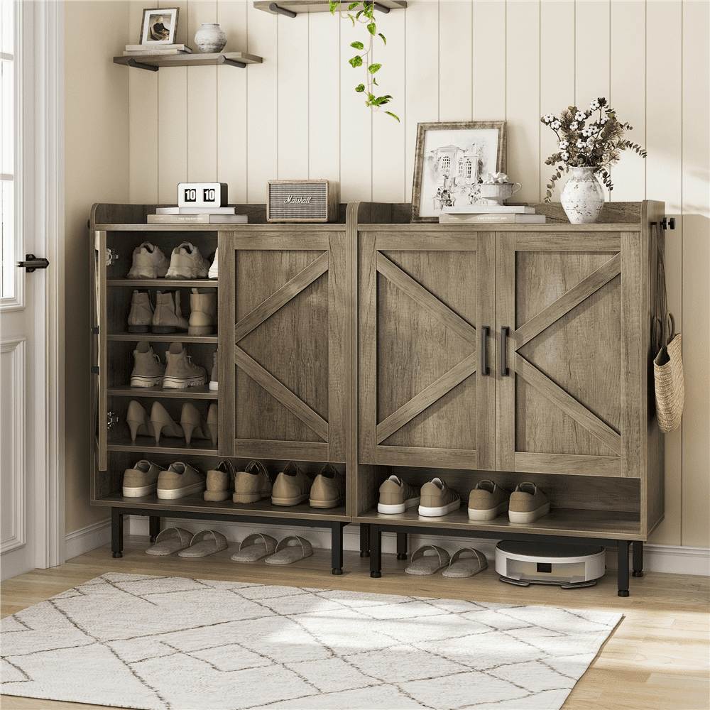 Alden Design 5-Tier Country Style Shoe Cabinet with Barn Inspired Doors, Gray