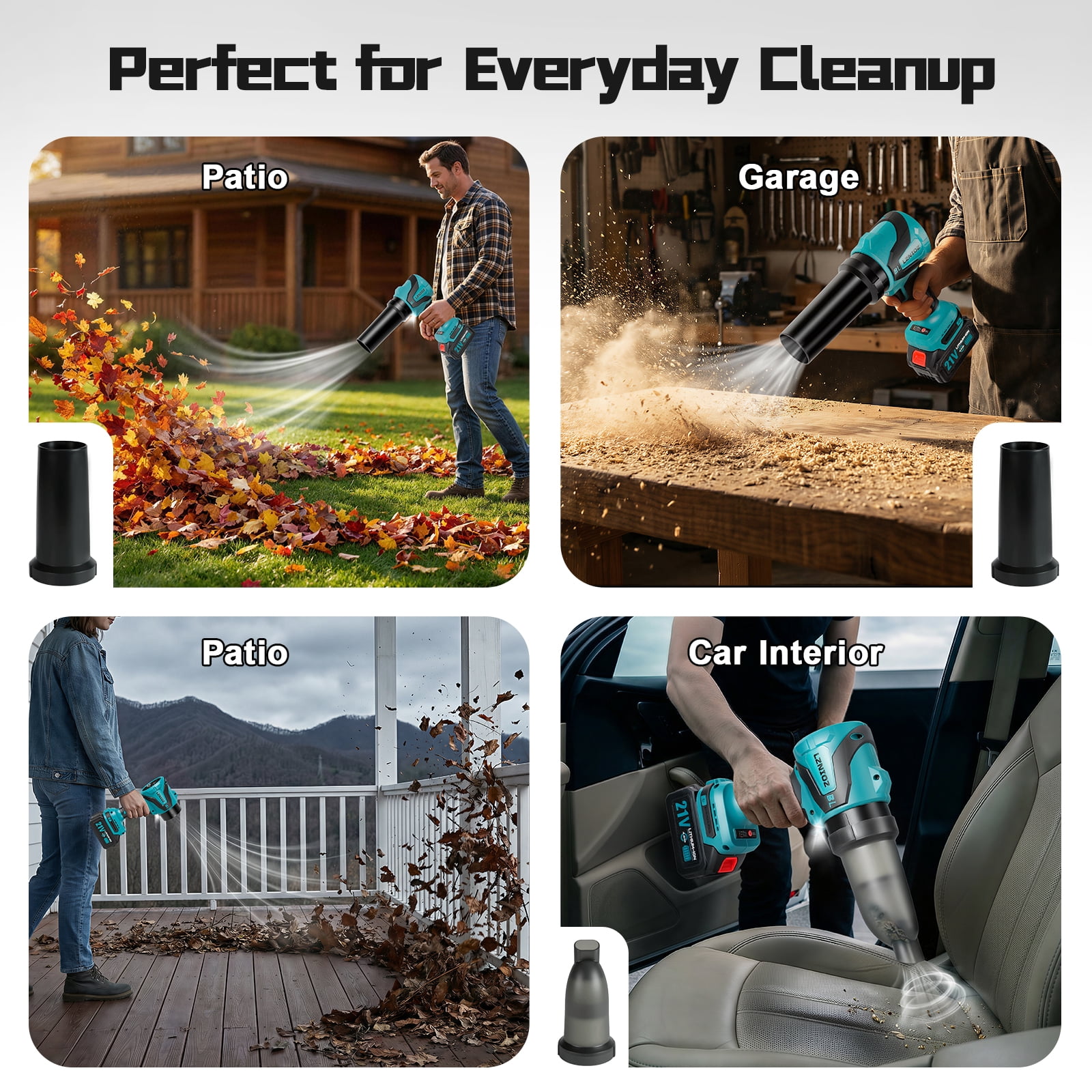 LZNIOZ 200 MPH 500 CFM 21V Battery Powered Handheld Leaf Blower and Vacuum Brushless Leaf Blower with 2 x 4.0Ah Batteries and Charger