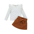 thumbnail image 1 of Toddler Girls Clothing Set Ruffle Shoulder Solid Color Knitted Long Sleeve Top+Button A-line Skirt, 1 of 10