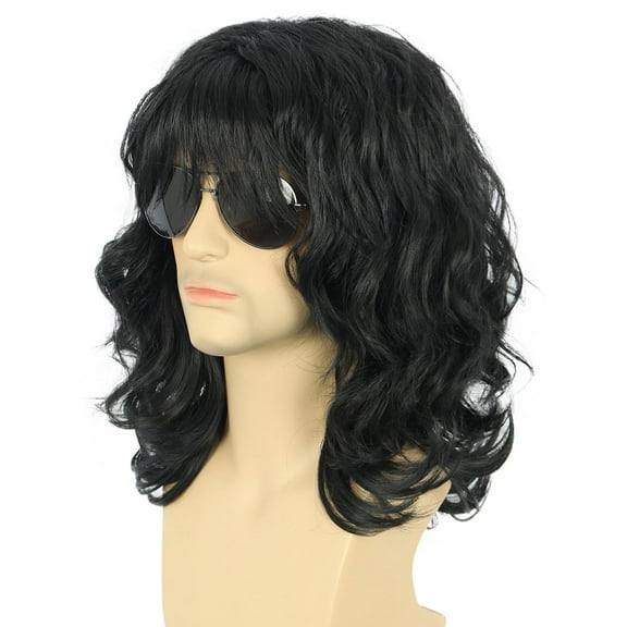 California 70s 80s Rocker Wig Men Women Long Curly Dark Brown Halloween Costume Anime Wig