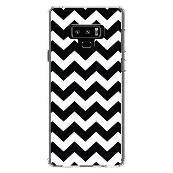 DistinctInk Clear Shockproof Hybrid Case for Samsung Galaxy Note 9 - TPU Bumper, Acrylic Back, Tempered Glass Screen Protector - Black & White Stripes - Stripes Pattern