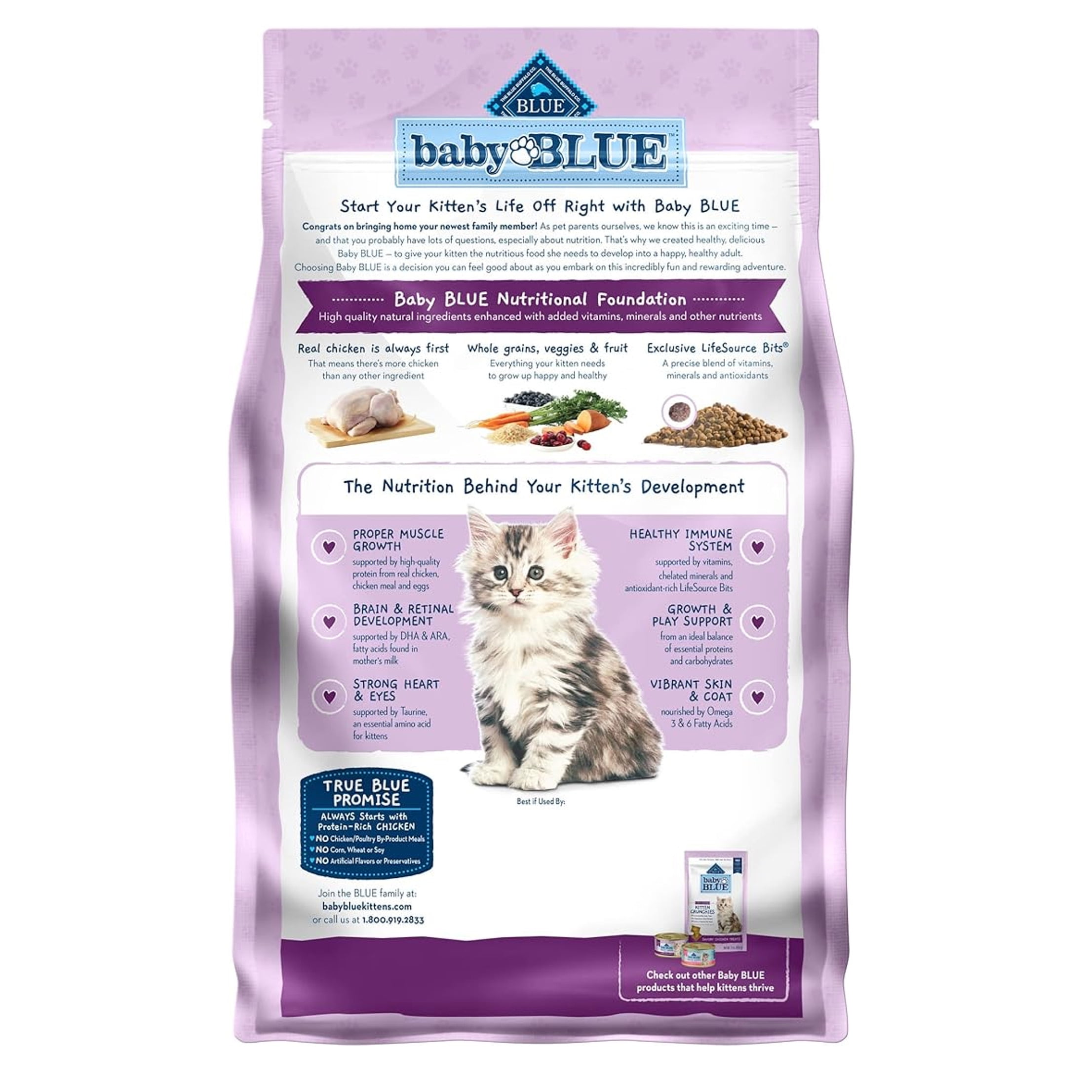 Blue Buffalo Baby BLUE Kitten Dry Cat Food Healthy Growth, Chicken & Brown Rice, 2-lb. Bag