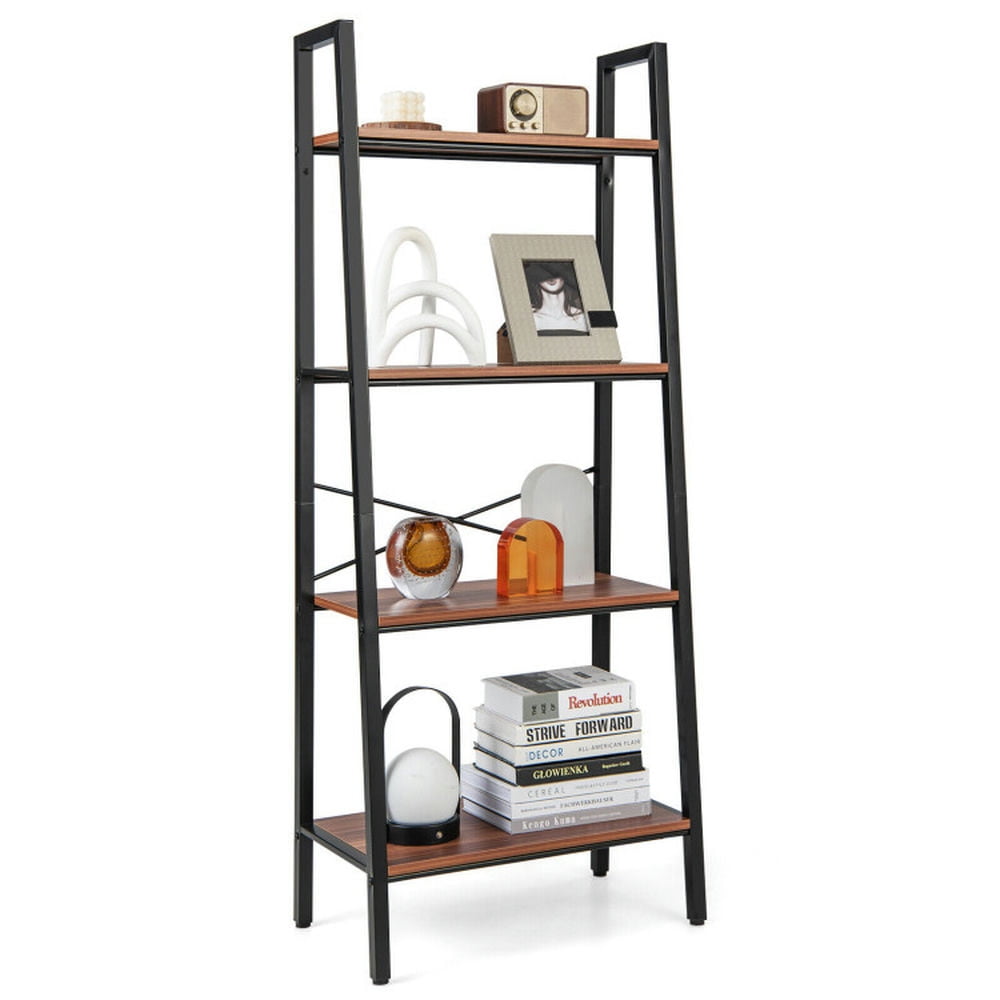 Demi Bonn 4-Tier Freestanding Open Bookshelf with Metal Frame and Anti-toppling Device, Display Rack for Plants and Books, Brown