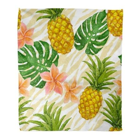 Orange Tropical Fruit - ASHLEIGH Throw Blanket 50x60 Inches Orange Fruit with Pineapple and Tropic Flowers in Colorful Tropical Passion Bananas Warm Flannel Soft Blanket for Couch Sofa Bed
