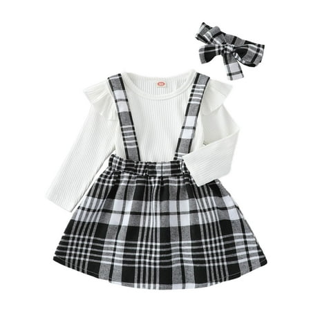 

Baby Girls Cotton Plaid Autumn Long Sleeve Ribbed Romper Bodysuit Suspender Dress Headbands Set Clothes 6 Month Girl Summer Clothes