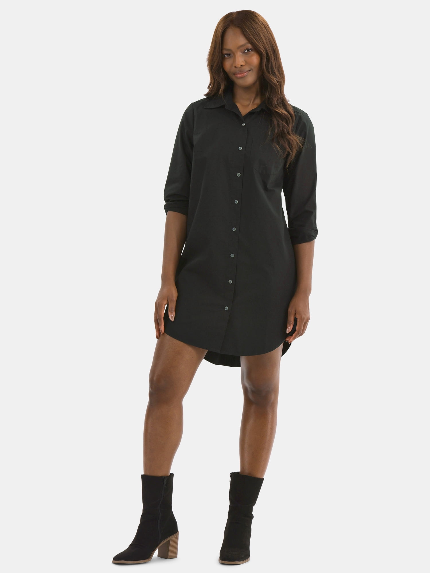 Time and Tru Women's Poplin Mini Shirt Dress, Sizes XS-3XL
