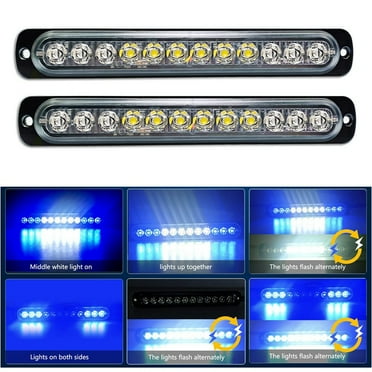 12LED Emergency Flashing Lights, 12V-24V Strobe Warning Light, Breakdown Beacon LED Light Bar ,Blue White