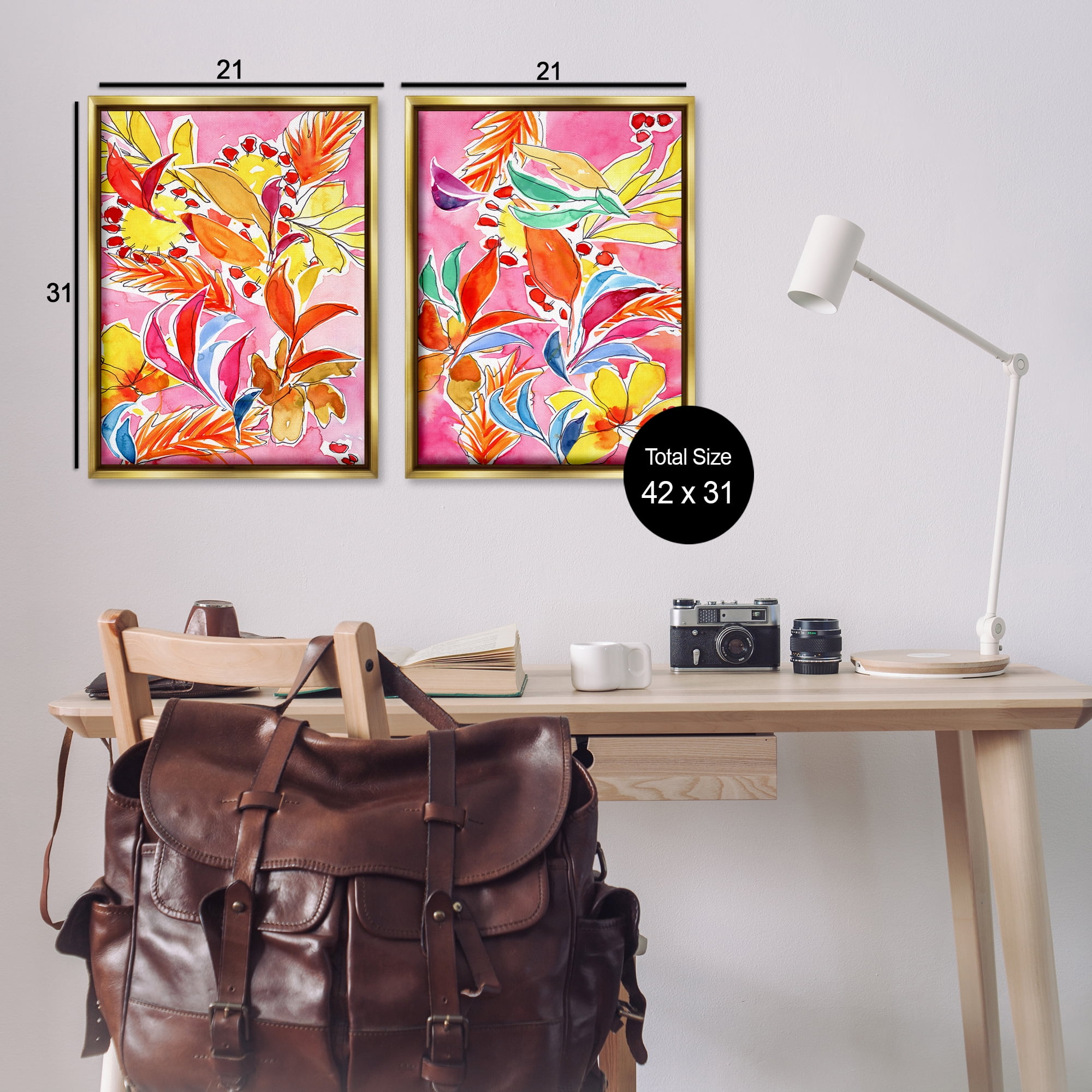 Stupell Industries Whimsical Leaf Impressions Plants & Flowers Painting Gold Floater Framed Canvas Art Print Wall Art, 21 x 31, Set of 2