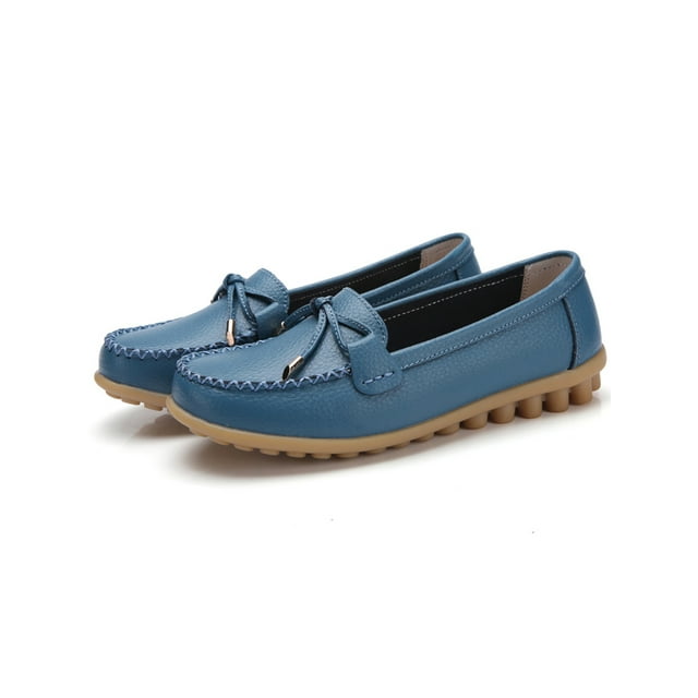 MAWCLOS Ladies Moccasins Comfort Nursing Shoes Slip On Resistant Loafers Bow Work Boat Shoe Light Blue 9.5