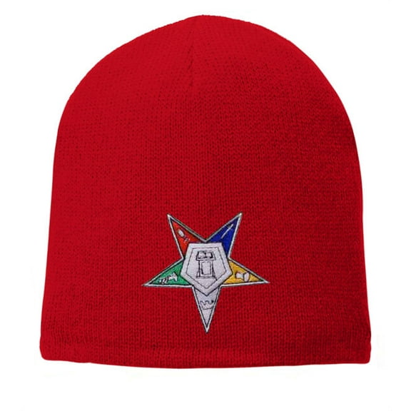 Order of the Eastern Star - Red Beanie Cap with Colorful Standard OES Symbol