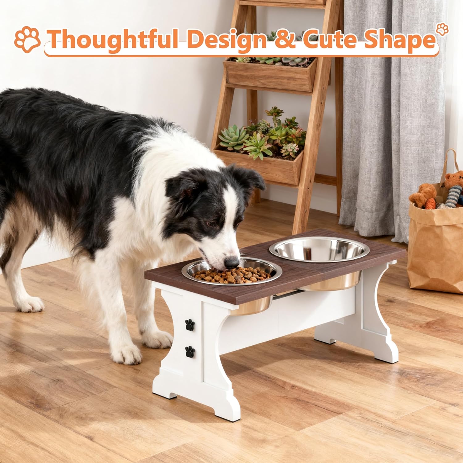 Elevated Dog Bowls,Farmhouse Dog Bowls Stand, Raised Dog Bowl with 2 Stainless Steel Wooden Dog Bowl 12 Cups 15.7''H 90 OZ Bowl-Farmhouse Style
