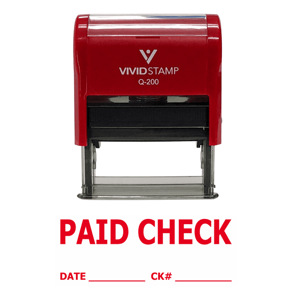 Precision and Convenience: Vivid Stamp Paid Check W/ Date Check Line Self Inking Rubber Stamp (Red Ink) Medium