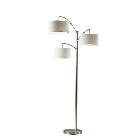 Adesso Cabo Arc Lamp, Brushed Steel, Textured White Fabric Shade