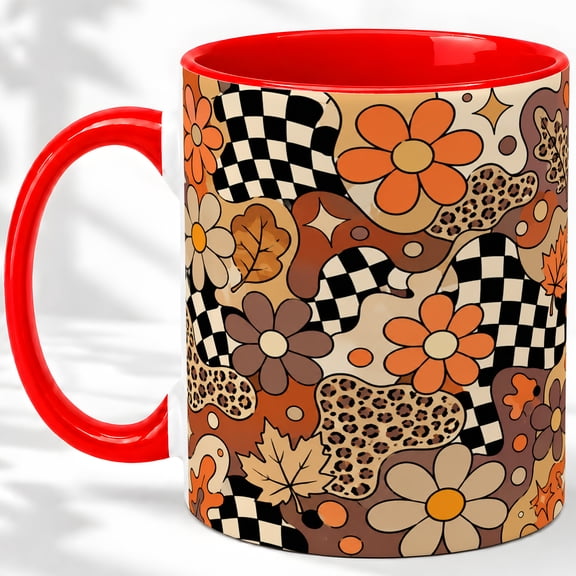 Retro Fall Floral Accent Mug, 11oz Ceramic Coffee Cup for Fall Lovers